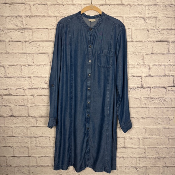 J. Jill Chambray Denim Shirt Dress Button Front Long Sleeve Casual Midi-Size L - Picture 2 of 13